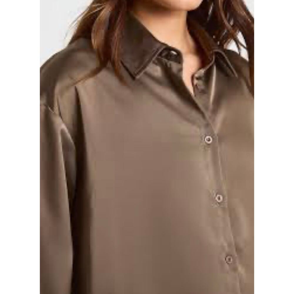 NWT Eileen Fisher Stretch Silk Charmeuse Classic Collar Shirt/Blouse